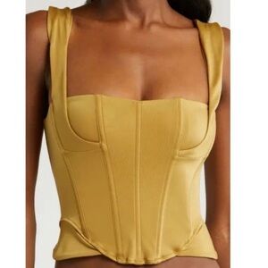 NWT $128 FREE PEOPLE x HAH Knock Out Corset boudoir Top Size Large Shroom Gold